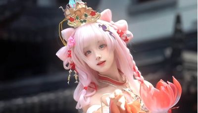 小白兔奶糖cos西施，身穿粉红色衣裙，头戴粉色假发，造型超可爱 - 图画吧TUHUABA