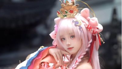 小白兔奶糖cos西施，身穿粉红色衣裙，头戴粉色假发，造型超可爱 - 图画吧TUHUABA