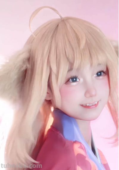 小白兔奶糖cos西施，身穿粉红色衣裙，头戴粉色假发，造型超可爱 - 图画吧TUHUABA