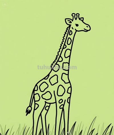 简笔画｜简约插画｜草地上的长颈鹿 - 图画吧TUHUABA