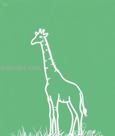 简笔画｜简约插画｜草地上的长颈鹿 - 图画吧TUHUABA