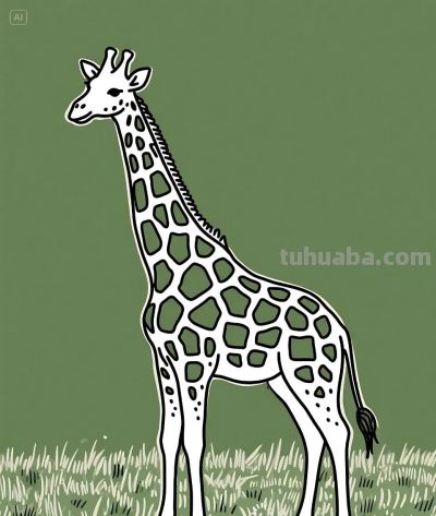 简笔画｜简约插画｜草地上的长颈鹿 - 图画吧TUHUABA