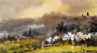 每日一画 | 霞色初分山半暖，草光遥接野村虚——街头小品·写意水彩 - 图画吧TUHUABA