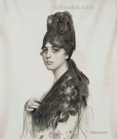 拉蒙·卡萨斯的素描，捕捉人物的瞬间神态的精品 - 图画吧TUHUABA