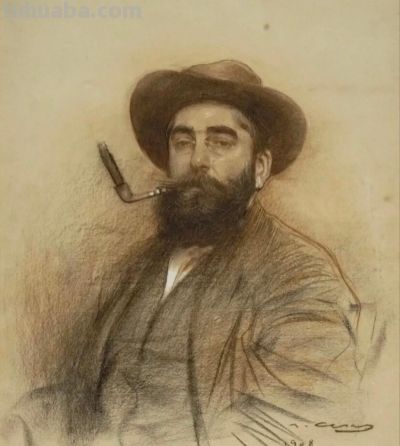 拉蒙·卡萨斯的素描，捕捉人物的瞬间神态的精品 - 图画吧TUHUABA