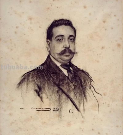 拉蒙·卡萨斯的素描，捕捉人物的瞬间神态的精品 - 图画吧TUHUABA