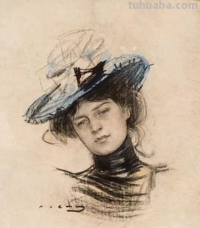 拉蒙·卡萨斯的素描，捕捉人物的瞬间神态的精品 - 图画吧TUHUABA