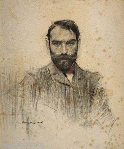 拉蒙·卡萨斯的素描，捕捉人物的瞬间神态的精品 - 图画吧TUHUABA