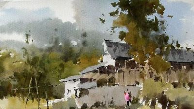 每日一画 | 树绕幽居云作幕，人归野径草为毡——小木楼·写意水彩 - 图画吧TUHUABA