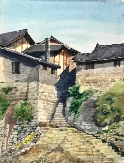 一生业余画画，他笔下的水彩，道尽了家乡的美 - 图画吧TUHUABA