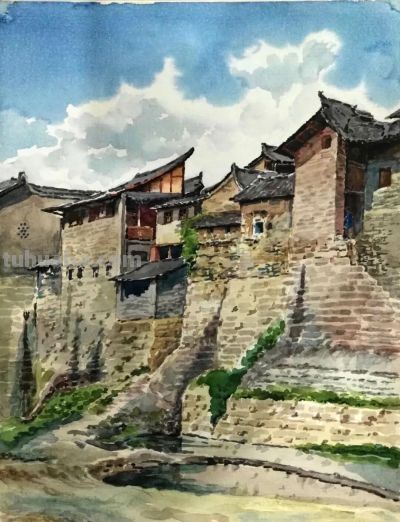 一生业余画画，他笔下的水彩，道尽了家乡的美 - 图画吧TUHUABA