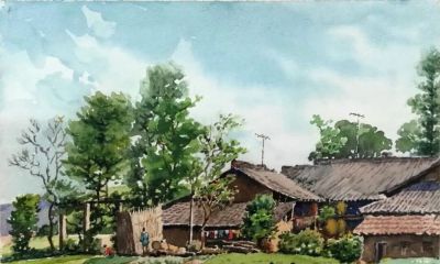 一生业余画画，他笔下的水彩，道尽了家乡的美 - 图画吧TUHUABA