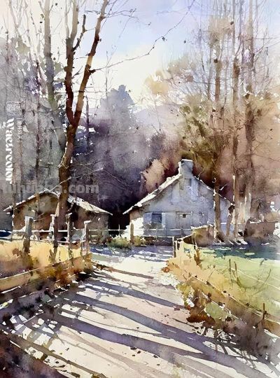 水彩《乡村景色》 - 图画吧TUHUABA