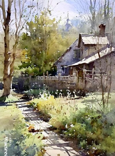 水彩《乡村景色》 - 图画吧TUHUABA