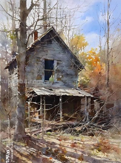 水彩《乡村景色》 - 图画吧TUHUABA