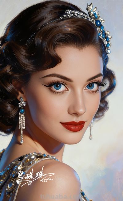 绝美油画——蓝眸似地中海的晴空，她是画布上定格的欧式缪斯 - 图画吧TUHUABA