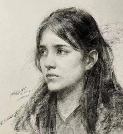 女孩的素描画像 - 图画吧TUHUABA