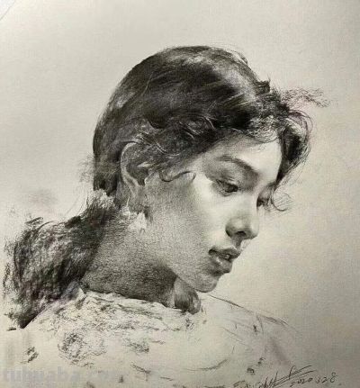 女孩的素描画像 - 图画吧TUHUABA