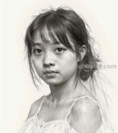 女孩的素描画像 - 图画吧TUHUABA