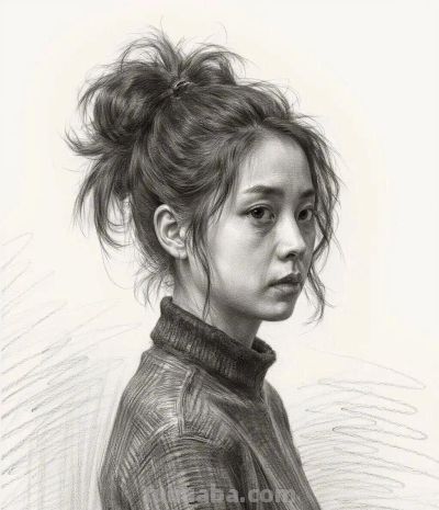 女孩的素描画像 - 图画吧TUHUABA