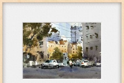 每日一画 | 楼影轻洇晴日里，车光闲曳绿阴边——街头小景·写意水彩 - 今日头条