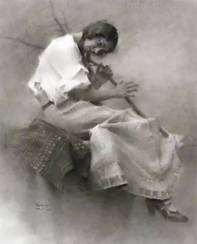 姚治的素描作品，营造出如诗如梦的朦胧氛围 - 图画吧TUHUABA