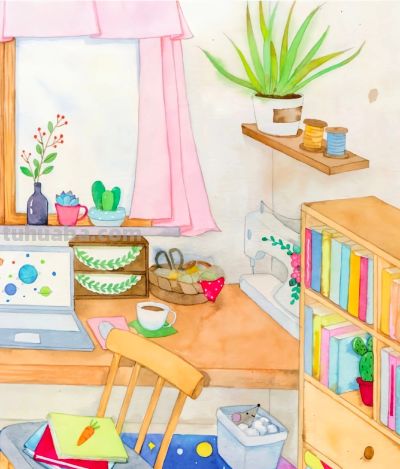 治愈插画｜水彩居家小场景 - 图画吧TUHUABA
