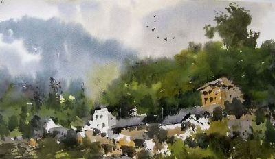 每日一画 | 山深树密人家隐，云气轻缠墨色新——山里人家·写意水彩 - 图画吧TUHUABA