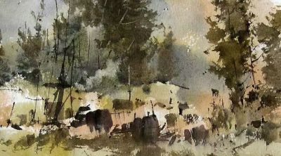 每日一画 | 林深树影摇天光，草色青黄染露凉——光影·风景写意水彩 - 图画吧TUHUABA