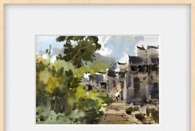 每日一画 | 春深巷陌人家静，树色青黄入画来——春分·风景写意水彩 - 今日头条