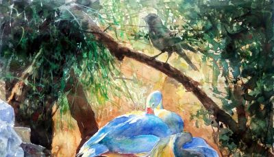 一马当先——夏欢欢 水彩动物欣赏 - 图画吧TUHUABA