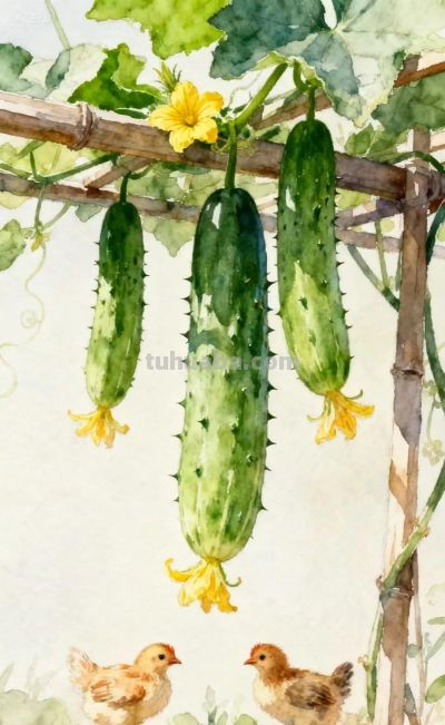 小姨家的黄瓜架｜水彩插画 - 图画吧TUHUABA