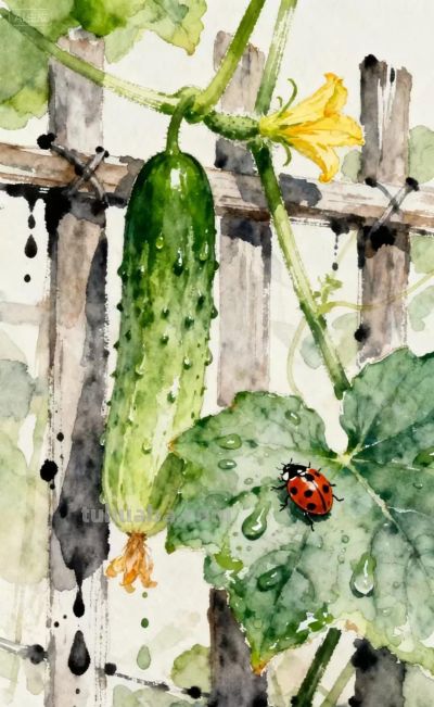 小姨家的黄瓜架｜水彩插画 - 图画吧TUHUABA