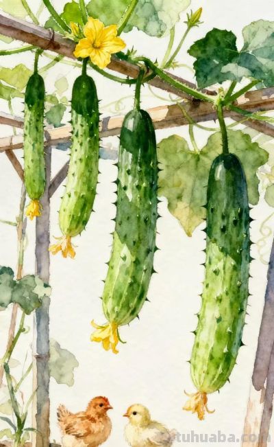 小姨家的黄瓜架｜水彩插画 - 图画吧TUHUABA
