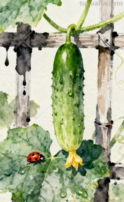 小姨家的黄瓜架｜水彩插画 - 图画吧TUHUABA
