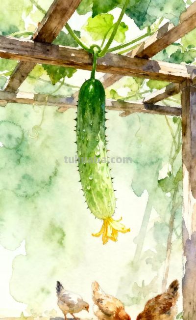 小姨家的黄瓜架｜水彩插画 - 图画吧TUHUABA