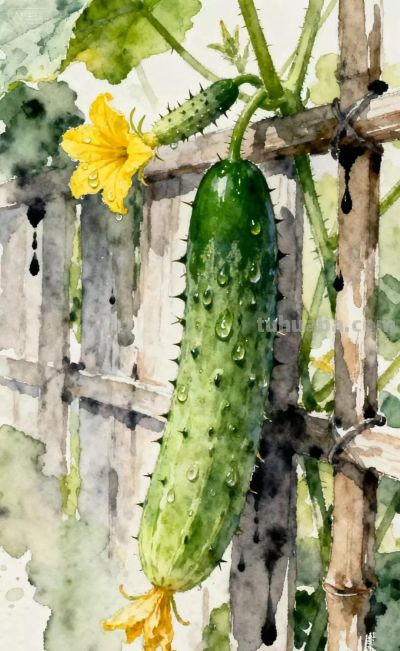 小姨家的黄瓜架｜水彩插画 - 图画吧TUHUABA