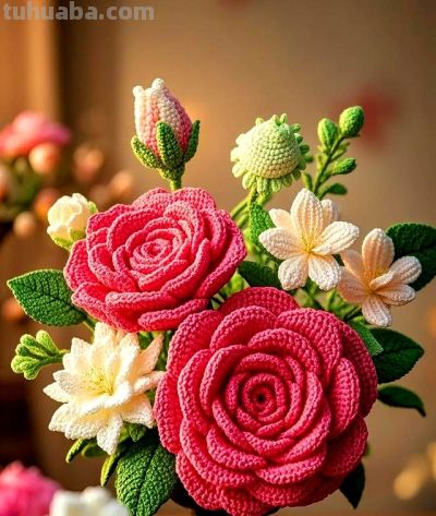 毛线钩织花卉 钩针下的绮梦，手工编织花的艺术秀! - 图画吧TUHUABA
