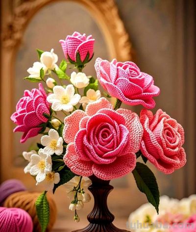 毛线钩织花卉 钩针下的绮梦，手工编织花的艺术秀! - 图画吧TUHUABA