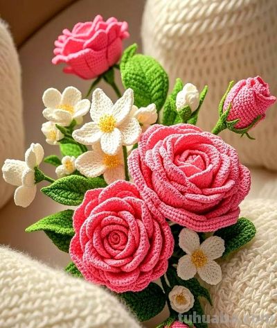 毛线钩织花卉 钩针下的绮梦，手工编织花的艺术秀! - 图画吧TUHUABA