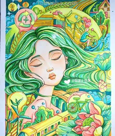 49种绿色出行 低碳生活，创意满满的儿童画+手抄报，值得你收藏！ - 图画吧TUHUABA