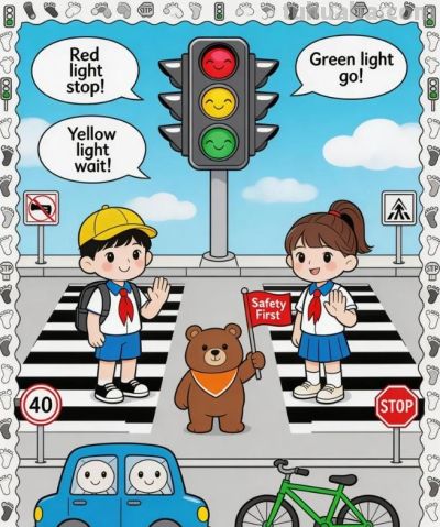 全国中小学生安全教育日福利：萌系交通安全手抄报，打印即涂色 - 图画吧TUHUABA