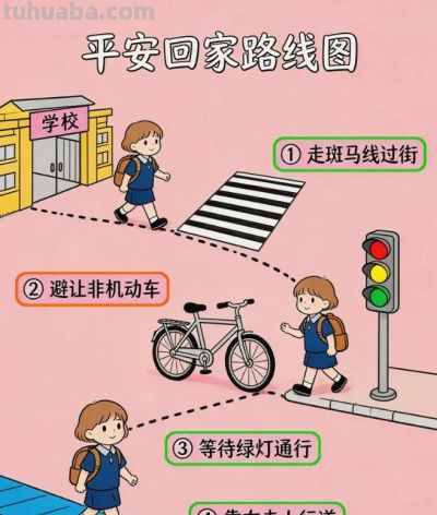 全国中小学生安全教育日福利：萌系交通安全手抄报，打印即涂色 - 图画吧TUHUABA