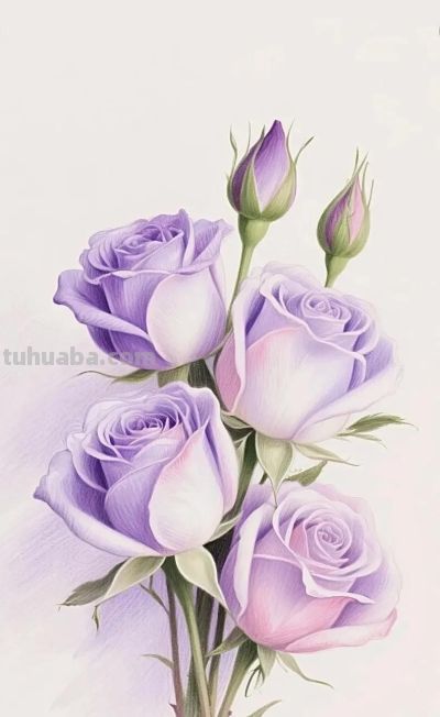 彩铅画，多彩玫瑰花 - 图画吧TUHUABA