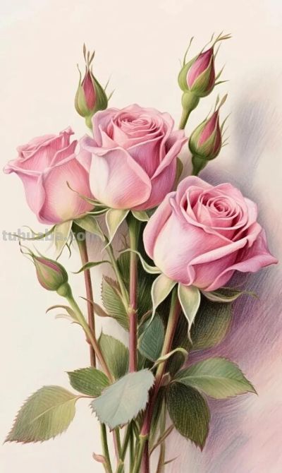 彩铅画，多彩玫瑰花 - 图画吧TUHUABA