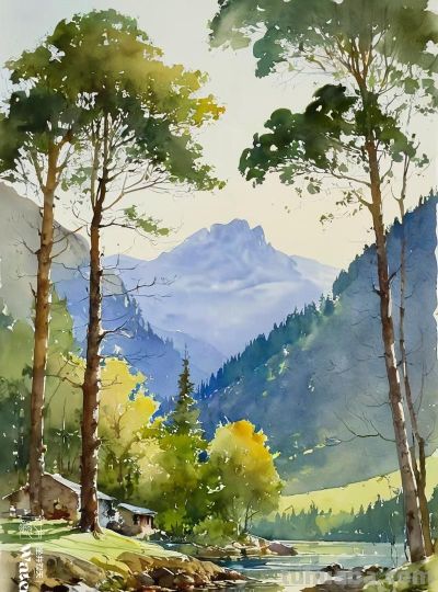 水彩《美丽的自然风景》 - 图画吧TUHUABA