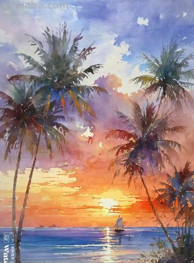 水彩《美丽的自然风景》 - 图画吧TUHUABA