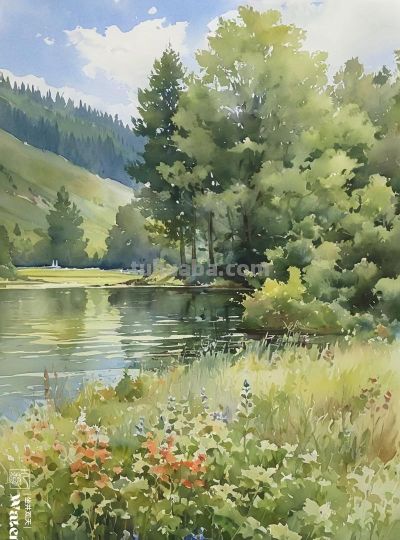 水彩《美丽的自然风景》 - 图画吧TUHUABA