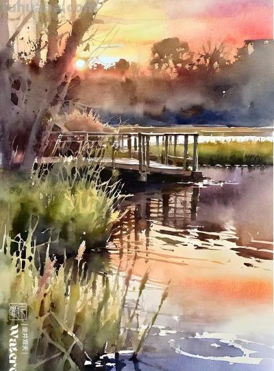 水彩风景《光影》 - 图画吧TUHUABA