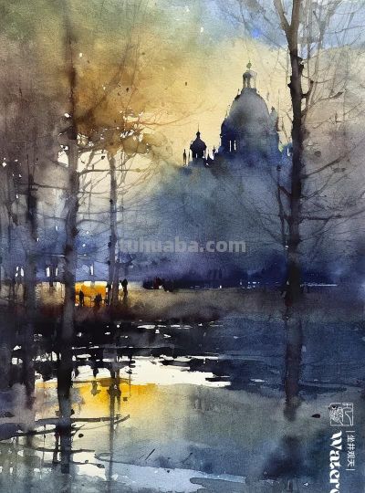 水彩风景《光影》 - 图画吧TUHUABA